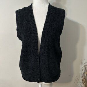 Vtg 80s Georgios Sportswear Women Cardigan Sleeveless Sweater Black V Neck Sz M